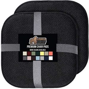 Gorilla Grip Memory Foam Chair Cushions, Slip Resistant, Thick and Comfortable Seat Cushion Pads, Durable Soft Pain Relief Pad for Office Desk, Dining Table, Kitchen Chairs, Set of 2, 16x16, Black