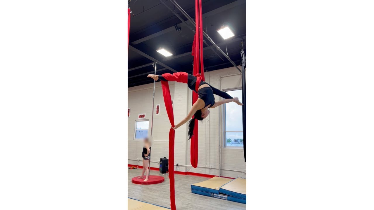 Aerial Silks Catcher's Dive + Split to WheelDown AerialFitness