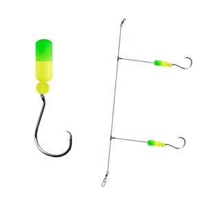 3 Pack Pompano Surf Fishing Rigs #1 Circle Hook 25# Mono Double Drop Hand-Tied T-Knot for Surf, Beach, Pier (Chartreuse/Green)