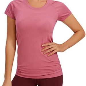 CRZ YOGA Seamless Workout Shirts for Women Short Sleeve Sports Tees Quick Dry Breathable Gym Athletic Tops