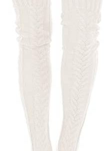 Leoparts Women's Cable Knitted Thigh High Boot Socks Extra Long Winter Stockings Over Knee Leg Warmers