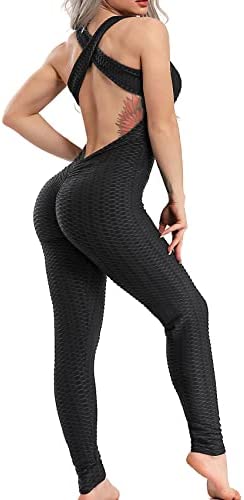 SEASUM Women Texture Bodysuit Sleevesless Sport One-Piece Backless Sexy Slimming Bodycon Rompers Jumpsuit