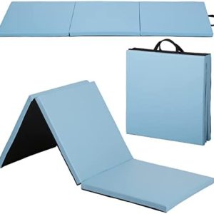 Gymnastics Mat Exercise Mat Tumbling Mats for Home Gym, Folding Portable 8’x4’x2 Extra Thick Crash Panel Mat with Carrying Handles for Kids Adults, Blue
