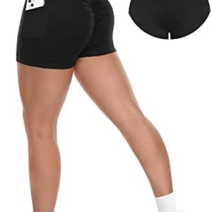 A AGROSTE Womens 3" Cross Scrunch Butt Lifting Shorts with Pockets High Waisted Workout Booty Biker Shorts