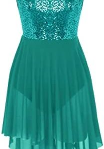 YONGHS Womens Lyrical Dance Dress Modern Contemporary Dancewear Costume Sequins Tank Leotards