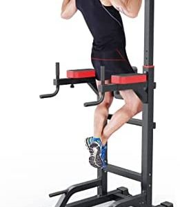 Power Tower Dip Station Workout Pull up for Home Gym Adjustable Height Strength Training Fitness Equipment
