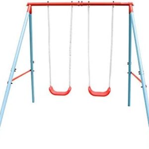 HaoKang Kid's Swing Set with Steel Frame Stand Two Swings for Children Play Outdoor Garden