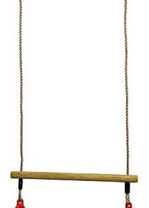 HUAWELL Wooden Trapeze with Plastic Gym Rings - Outdoor N Indoor Playground 2 in 1 Swing Set Accessories for Kids (Red)