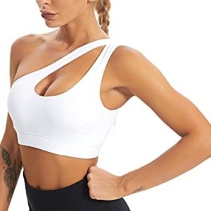 MATHACINO One Shoulder Sports Bra for Women Sexy Cute Workout Yoga Bra Medium Support