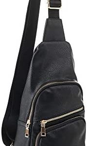 EMPERIA Faux Leather Small Sling Backpack Multipurpose Chest Bag Hiking Travel Daypack Rushsack Outdoor Black