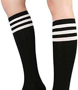 Zando Womens Knee High Socks Thin Striped Tube Socks Bulk Casual Over the Calf Socks for Women Long Sports Knee Highs