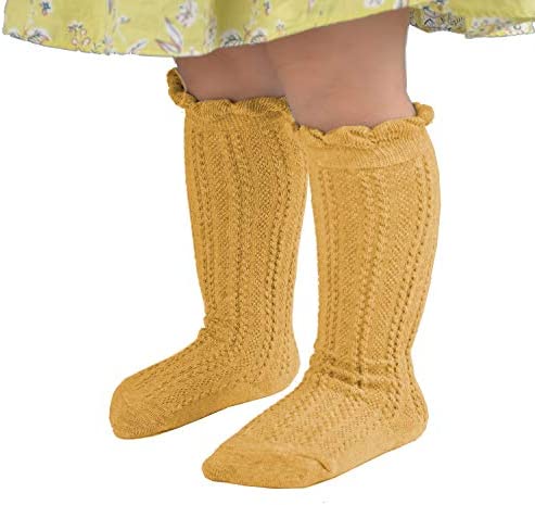 EPEIUS Baby Girls Knee High Socks Cotton Uniform Socks Tube Ruffled Stockings Newborn Infant Toddler (Pack of 3/5) - Image 6