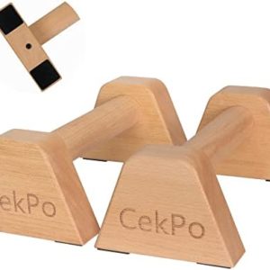 CekPo Fitness Wood Parallettes Set, Handle Stands Grips, 12 Inch Wooden Push Up Stand for L Sits, Calisthenics Planks, Handstand Pushups Fitness Muscle, Non-Slip Base Exercise Home Workout