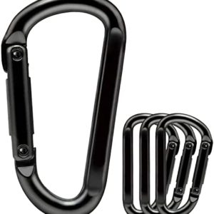 Caribeener Carabiner Clip, 860lbs, 3" Iron Heavy Duty Carabiner, D Shape Buckle - Keychains, Camping, Hiking Accessories, Carabiners for Locking Dog Leash, Harness, Yoga Swing, Gym etc, Black, 4 PCS