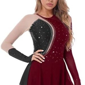 JEATHA Women's Glitter Lyrical Ballet Gymnastics Leotard Stretchy Long Sleeve Figure Skating Dress Dance Costume