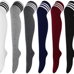 DRESHOW 6 Pairs High Thigh Socks Striped Over Knee Thin Tights Long Stocking for Women Leg Warmer