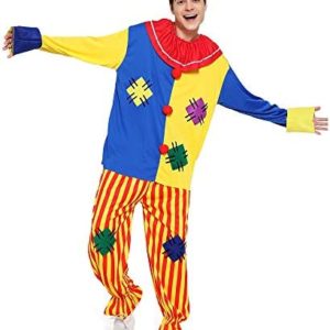 EraSpooky Adult Circus Clown Costume Colorful Suit Halloween Party Joker Role Play