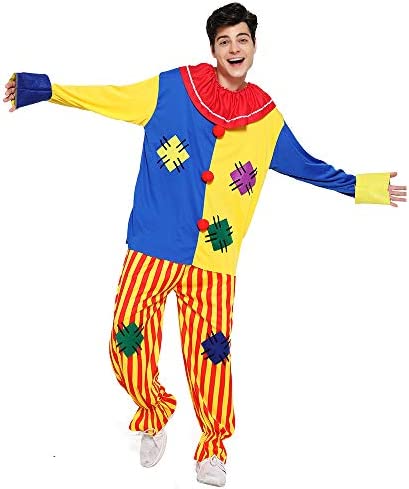 EraSpooky Adult Circus Clown Costume Colorful Suit Halloween Party Joker Role Play