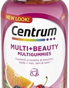 Centrum MultiGummies + Beauty Gummy Multivitamin for Women, Hair Skin and Nails Vitamins with Antioxidants and Vitamins D3 and B , Cherry/Berry/Orange Flavors - 100 Count