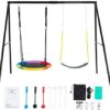 Simply Cones Saucer Swing Set for Kids - 440lbs Max Weight Capacity, Indoor & Outdoor Play Set with Round Swing & Regular Swing Seat - Heavy Duty Steel A-Frame, Easy to Assemble, Accessories Included - Image 3