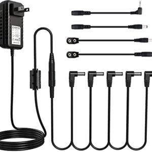 AZOR 9V Pedal Power Supply Adapter with 5 Way Daisy Chain Cables Fit for 9V DC 1A (1000mA) Negative Tip Guitar Effect Pedal