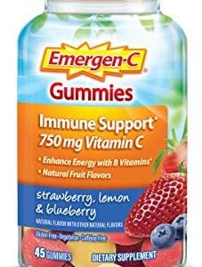 Emergen-C 750mg Vitamin C Gummies for Adults, Immune Support Gummies, Gluten Free, Strawberry, Lemon and Blueberry Flavors - 45 Count