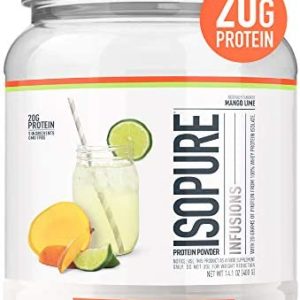 Isopure Protein Powder, Gluten Free, Whey Protein Isolate, Post Workout Recovery Drink Mix, Prime Drink, Infusions- Mango Lime, 16 Servings