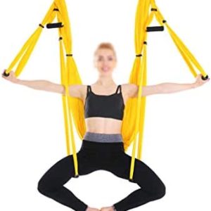 Full Set 6 Handles Anti-Gravity Aerial Yoga Ceiling Hammock Flying Swing Trapeze Yoga Inversion Device Home Hanging Belt (Color : Yellow)