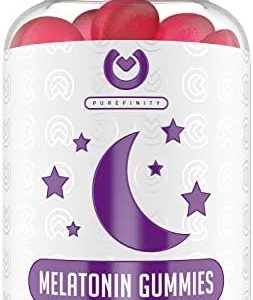 Purefinity Melatonin Gummies – Non-Habit Forming 5mg Sleep Aid for Kids & Adults - Vegan Berry Flavor Supplement - Healthy Restful Deep Sleep Cycles. Gluten Free & Non-GMO - 120 Gummies.