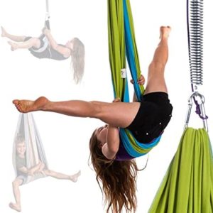 Rest Nest Sensory Swing with Spring for Kids, Handmade from Durable Stretchy Double Layered Cotton Fabric, Great for Children with ADHD and Autism, Sky Blue + Green