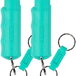 SABRE Defense Spray with Quick Release Key Ring, 25 Bursts, 10-Foot (3 Meters) Range, 3-in-1 Formula Contains Pepper Spray, CS Military Tear Gas and UV Marking Dye, Twist Lock Safety, 2 Pack