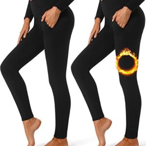 FULLSOFT 2 Pack Fleece Lined Leggings with Pockets for Women High Waisted Thermal Winter Yoga Pants for Workout Running