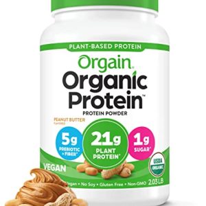 Orgain Organic Vegan Protein Powder, Peanut Butter - 21g of Plant Based Protein, Low Net Carbs, Non Dairy, Gluten Free, Lactose Free, No Sugar Added, Soy Free, Kosher, Non-GMO, 2.03 Pound