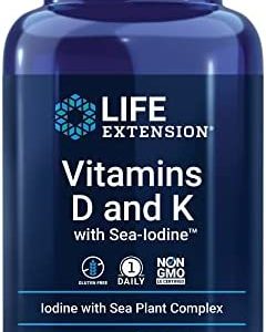 Life Extension Vitamins D and K with Sea-Iodine – Bone, Brain, Thyroid & Arterial Support – Non-GMO, Once Daily, Gluten-Free – 60 Capsules