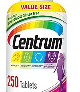 Centrum Multivitamin for Women, Multivitamin/Multimineral Supplement with Iron, Vitamin D3, B Vitamins and Antioxidant Vitamins C and E, Gluten Free, Non-GMO Ingredients - 250 Count (Pack of 1)