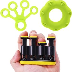 Hand Grip Strengthener 3Pcs - Adjustable Finger Exerciser, Grip Strength Trainer for Arthritis - Hand Grip Workout Equipment for Musician - Finger Stretcher Resistance Band Grip Ring, Guitar Beginner