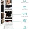 Best Choice Products 360 Swivel Mirrored Jewelry Cabinet, Full Length Armoire, LED-Lit Makeup Storage Organizer w/Internal Lights, Mirror, 3 Storage Shelves, 3 Drawers - White - Image 4