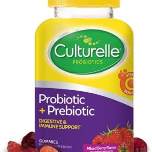Culturelle Daily Probiotic Gummies for Men and Women, Probiotic + Prebiotic with Vitamin C Boost, Digestive + Immune Support*, Gluten Free, Non-GMO, Mixed Berry Flavor, 52 Count