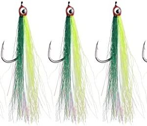 Bucktail Teasers Fishing Hook with 3D Eyes 5PCS High Carbon Steel Hooks Fluke Rigs Mylar Flash Bucktail Teasers Fly Fishing Bass Sea Lures