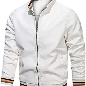 Leisure Blouse Zipper Stand Collar Pocket Leather Jacket Top for Men's Winter Work Jackets for Men