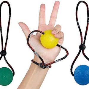 Secure Stress Balls on a String - for Stress Relief, Hand Exercise, Strengthening, Rehabilitation - Soft, Medium and Firm Stress Balls with Exercise Guide - No Falling or Rolling Away (3 Balls Set)