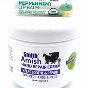 Smith Amish Hand Repair Cream 4.5 oz jar Plus Organic Peppermint Lip Balm.