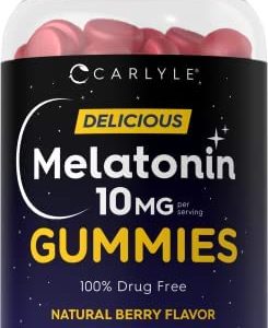 Melatonin Gummies 10mg | 180 Count | Adult Drug Free Aid | Natural Berry Flavor | Vegan, Non-GMO, Gluten Free | by Carlyle