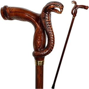 Wooden Walking Stick Cane for Men Women - Wood Carved Cobra Snake Stylish Gift for Old Elderly People