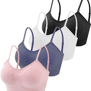 Omisy 4 Pieces V Neck Padded Bralette Cami Bra Wireless Tank Top Bra Sports Bra with Adjustable Straps