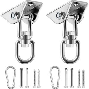 Decorlife 2-Pack Ceiling Swing Hook, 360° Swivel Swing Hanger for Hammock，304 Stainless Steel for Maximum Load 1000lbs, Wood or Concrete Ceiling Mount, Included Carabiners & Hardware