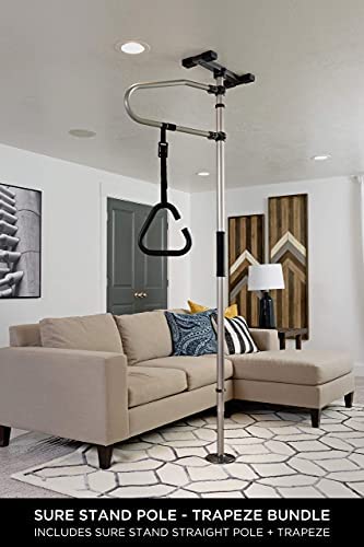 Signature Life Sure Stand Straight Pole and Trapeze Grab Bar Bundle, Elderly Tension Mounted Floor to Ceiling Transfer Pole, Bathroom Safety Assist Grab Bar and Stability Rail, Deep Bronze - Image 2