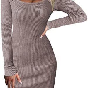 QUFECH Women's Casual Dresses Pullover Knit Sweater Dress Autumn/Winter Skinny Pullover Sweater Dress Dresses 2022