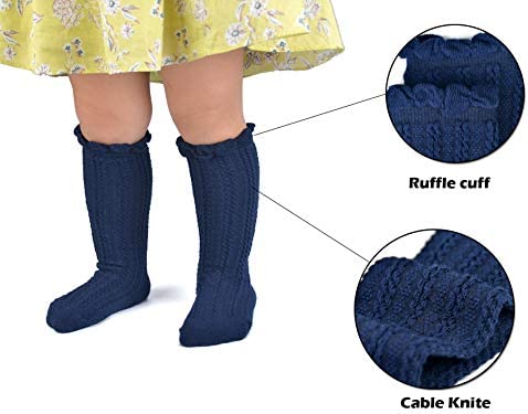 EPEIUS Baby Girls Knee High Socks Cotton Uniform Socks Tube Ruffled Stockings Newborn Infant Toddler (Pack of 3/5) - Image 3