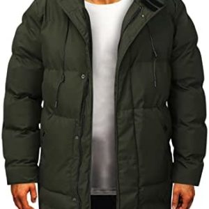 Winter Jacket for Men Solid Color Stand Collar Hooded Classic Warm Mid Long Softshell Jacket Sports Casual Zipper Outwear
